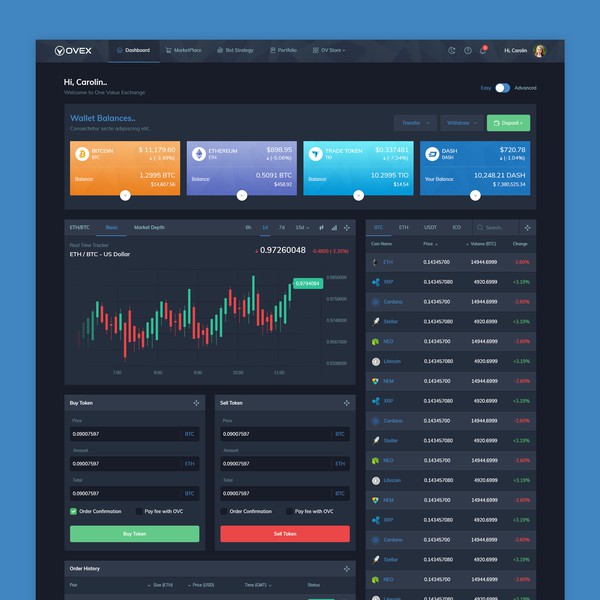 Design by Radnus ✅ titled "Web App design for 'Cryptocurrency Exchange'"