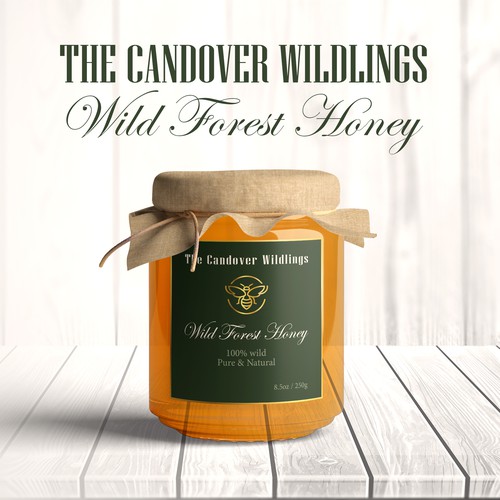 The Bees Need You! Wild Forest Honey Label Design. Design by Salomey