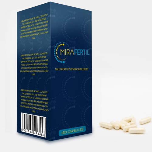 a box for male reproductive supplement improves sperm quality that look professional yet luxurious Design by SusanWeiss