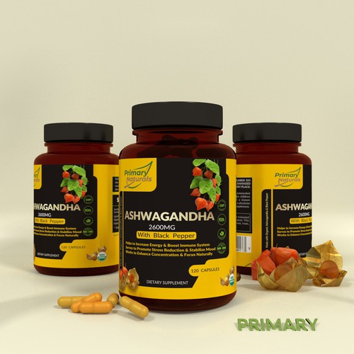 Diseño de Primary Naturals Needs a Supplement Label Designed - Ashwagandha de Dimadesign