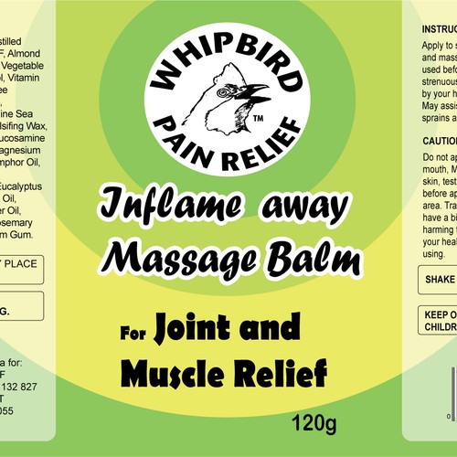 Create the next product label for Whipbird Pain Relief Pty Ltd Design by isaac newton