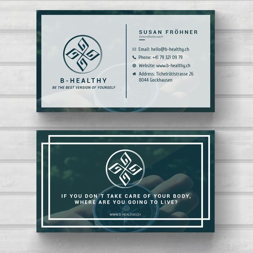 Create a businesscard for a healthy lifestyle that inspire people to go the same way Design by marpon jake