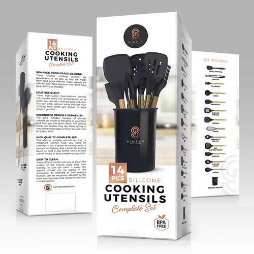 We need the best packaging for our Silicone Cooking Utensils Set Design by tomdesign.org