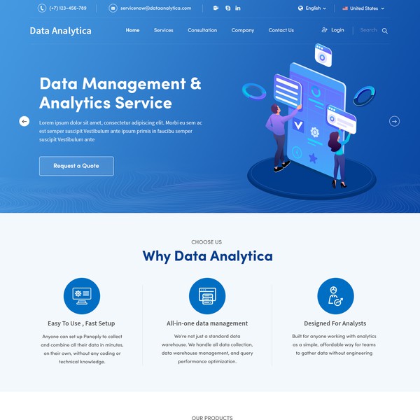 Home Page concept for Data Analytica