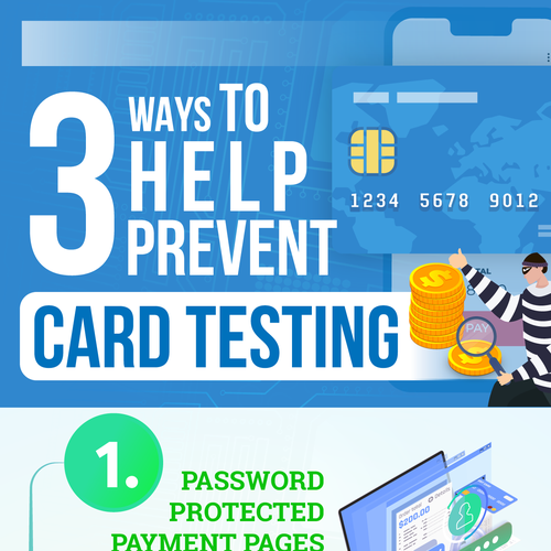 Infographic to explain how to prevent card testing (a type of credit card fraud) Réalisé par GIANT-SQUID