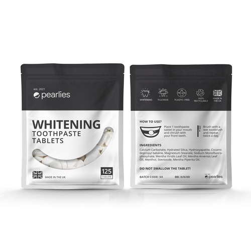 Design an attractive refill pack for a trendy new toothpaste tablet brand Design by RK Studio Design