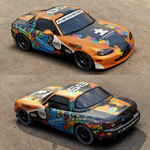 Autism Awareness Spec Miata Race Car Design by adelea