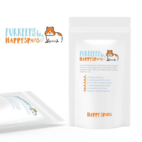 Create a fun Pocket Pet supplement label evoking a desire to maximize their lifespan. Design by DesignbySimona