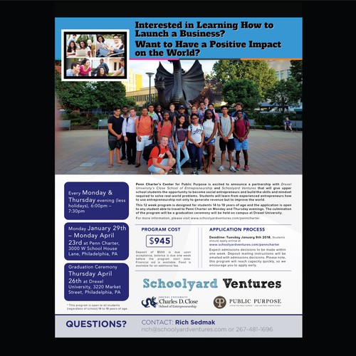 One page flyer for program that supports teen entrepreneurs Design by - COLI -