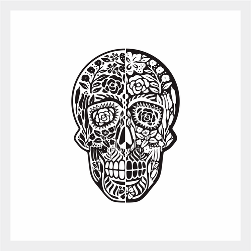 Design a rad Day of the Dead skull to be engraved on metal wallets Diseño de PeaceIdea!