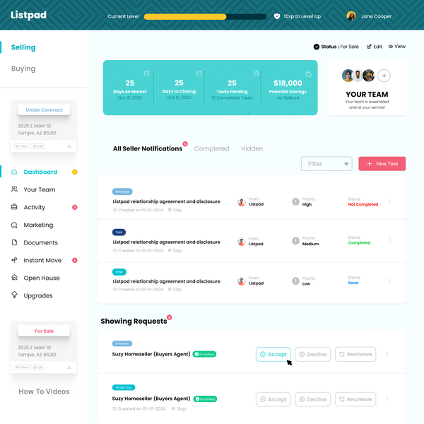 dashboard selling & buying Property 