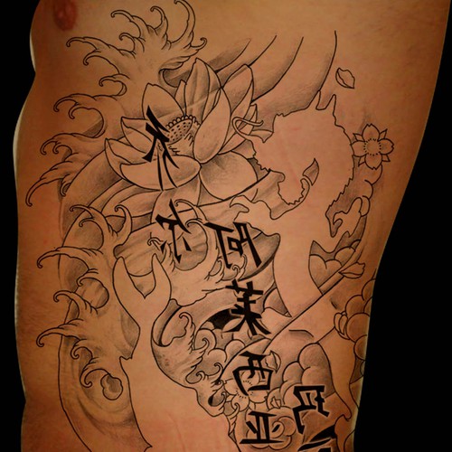 asiatisches S/W-Tattoo /  black&white tattoo asian style Design by INKSPITJUNKIE