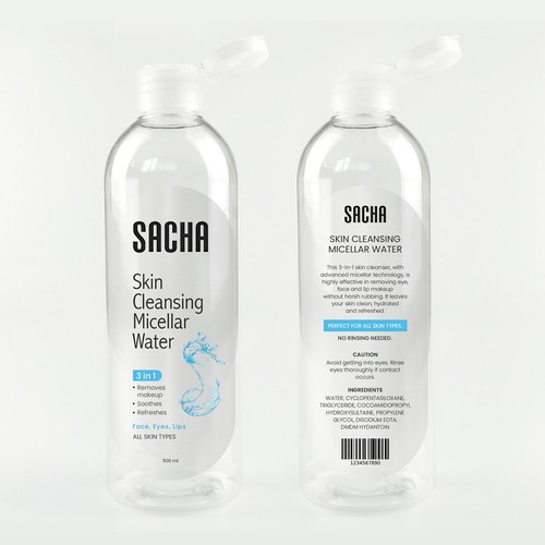 Sacha Micellar Water bottle 500ml Design by Artist@Joy