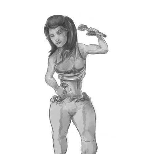 Illustration of overweight woman sculpting/creating her fit body