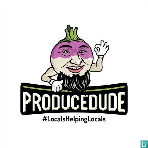 Local produce box logo. Featuring husbands large chin beard and veggies intertwined.  Brand Packaging box. Design by AtoGraphz