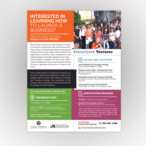 One page flyer for program that supports teen entrepreneurs Design by GD @rtist