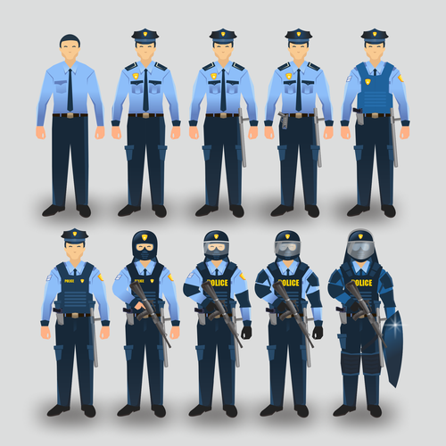 Designs | Gradations of police stylized designs ranging from lethality ...