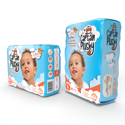 Packaging for playful baby diapers brand Design by Sandra Milan