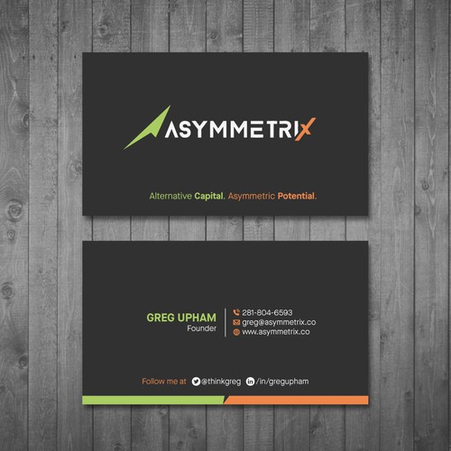 Design a cool, edgey but sophisticated business card for an alternative investment firm. Design von Tcmenk