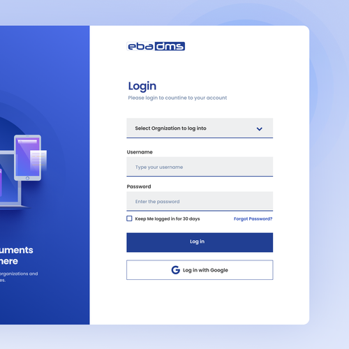 Diseño de Design a login page for our document management system - EBA DMS de REAXUR™