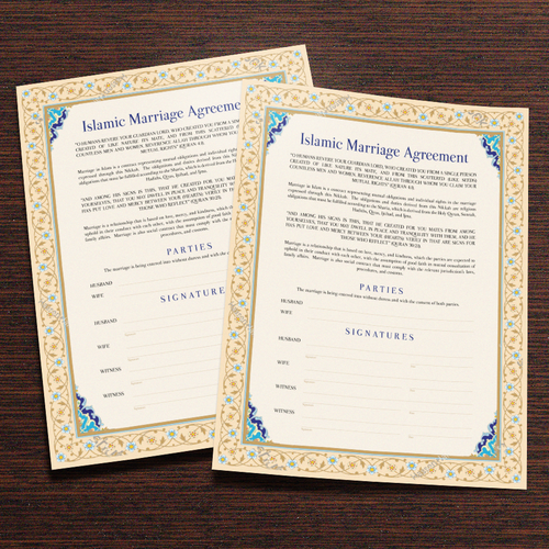 Design A Beautiful Islamic Marriage Agreement Document Template Design réalisé par dizas