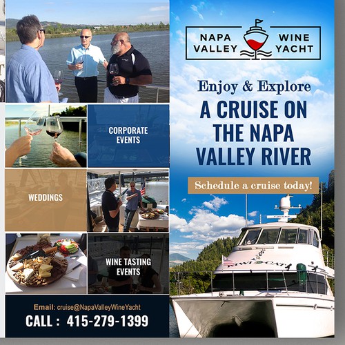 Tri-fold brochure for Napa Valley Wine Yacht tours Design by Smarika Ahuja ❤