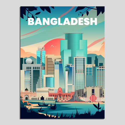 Skyline Wall Art Drawing of Bangladesh Design by DPS21