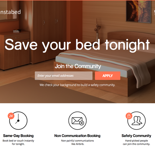 Landing page for simple, on-demand bed booking app Design by kcmr