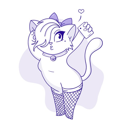 Creative fun kinky cat mascot illustration Design by Cara Mel