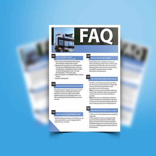 Design di FAQ Flyer made For Real Estate Homebuyer di riazuldesigner