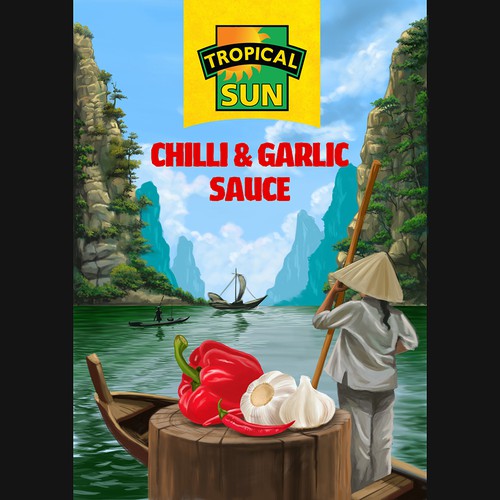 Tropical Sun Chilli & Garlic Sauce Label Digital Painting Design by Antonius Agung