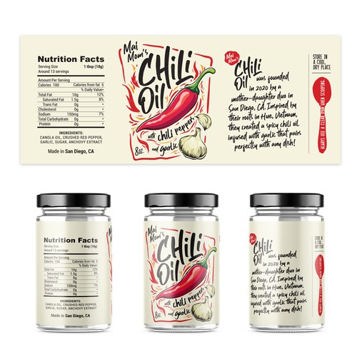 Eye catching packaging label for spicy chili oil jar Design by rickyports