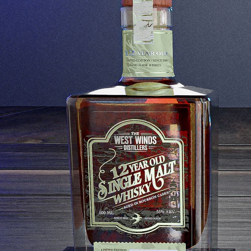 Premium Bottle Label for 12 Year Old Single Malt Bourbon Cask Whisky Design by Antidotooo™