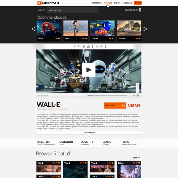 Unique award winning design for a video on demand service