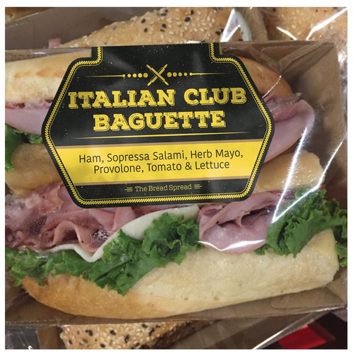 Create a fresh modern label for pre packaged sandwiches, wraps & rolls