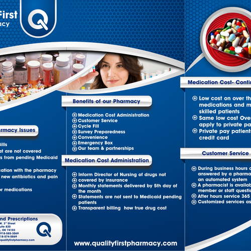 Design a eye-catching brochure for Quality First Pharmacy Réalisé par den.b