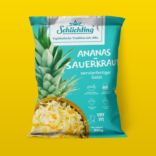 Stayin alife - Refresh an old fashion package for Salad with Sauerkraut, Pineapple and Apple-ontwerp door gingko