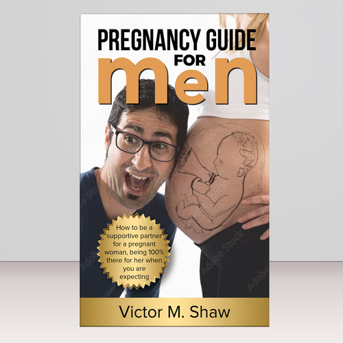 ebook cover design for book tittled Pregnancy guide for men. How to help during pregnancy. Design by Bovan