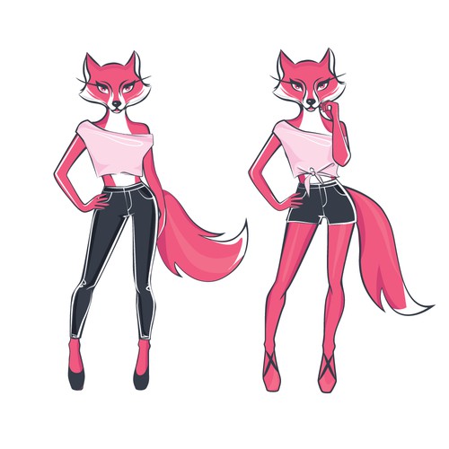 Create a fun, sexy, female, humanoid-fox character/icon for Foxy Design by aSveta