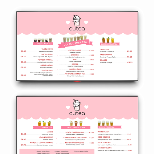 Cutea, bubbletea menu Design by roppuri