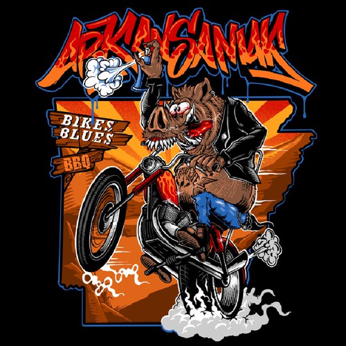 Designs Bikes Blues & BBQ Graffiti Tshirt design Tshirt contest