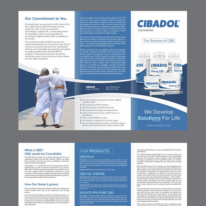 Create a brochure for Cibadol High CBD Hemp Oil Products Brochure
