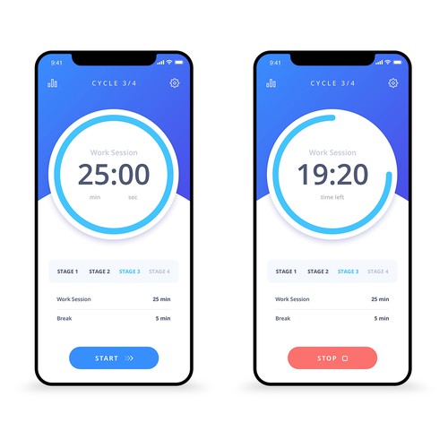 Design a beautiful Pomodoro app Design by M/Z