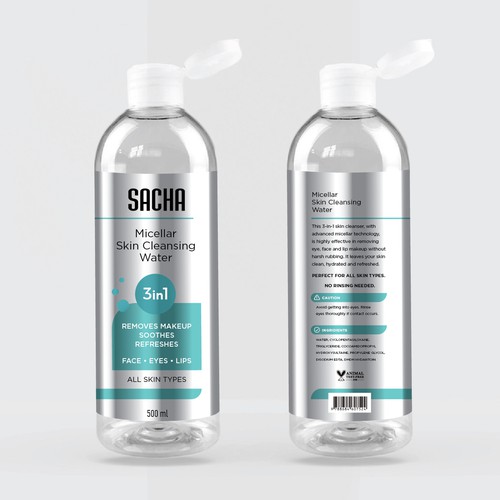 Sacha Micellar Water bottle 500ml Design by SikretStudio