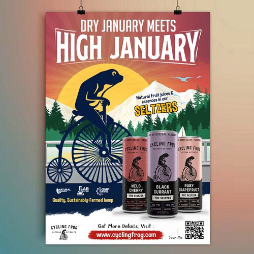 Create a 'Dry January meets High January' poster.  Have Fun, Be Creative, Open to all suggestions. Design by 123Graphics