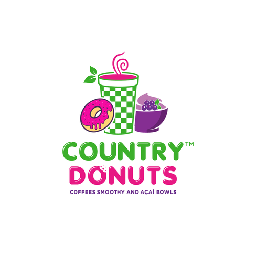 We need a modern exciting logo to encompasses our Name Country Donuts Coffee smoothy bowls Design by ropix