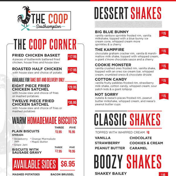 Menu for a a Burger Bar
