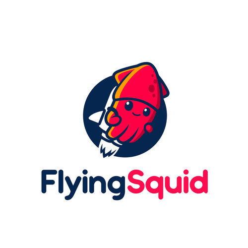 Logo of a squid wearing a jetpack for product named FlyingSquid Design by PatricioDesigns