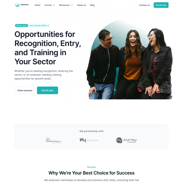 Landing page for courses