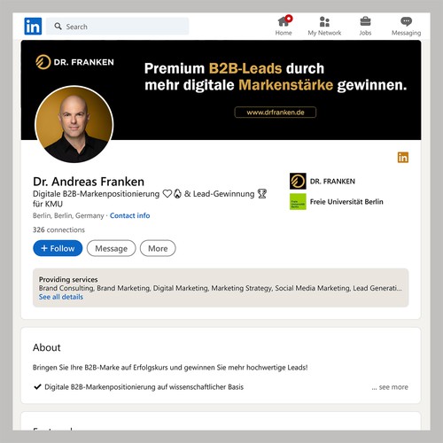 LinkedIn Header Image | B2B digital brand positioning and lead generation consultant Design by Wisden